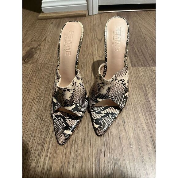 Femme LA Python Mule Print Heel Shoes Size 37 US 7 - Picture 3 of 7